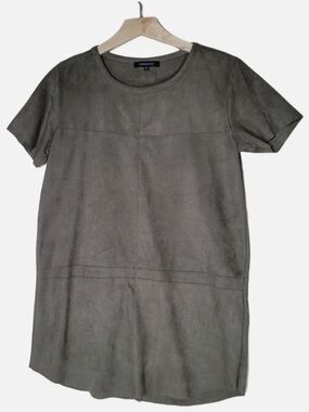 Olivaceous Taupe Short-Sleeve Suede Dress